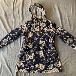Talbots Blue Floral Waterproof Hood Raincoat Siz M